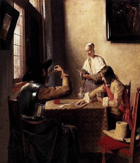 Pieter de Hooch Soldiers Playing Cards Norge oil painting art